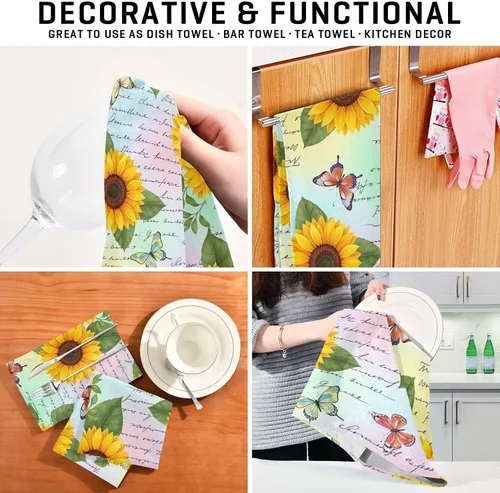 Vista 7 de GAIREG Retro Sunflowers Butterflies Dish Cloths for Drying Dishes, 28x18 Inches Absorbent Printed Hand Towels, Set of 6
