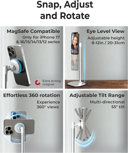Vista 3 de COOPER MagStand, Soporte Magnético Ajustable para iPhone para Escritorio y Soporte para Teléfono para Grabación de Video, Compatible con MagSafe