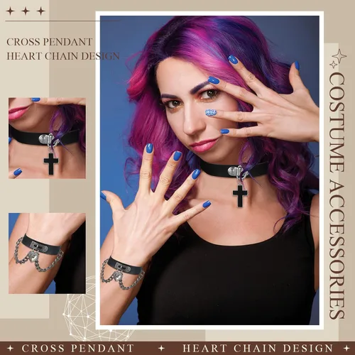 Vista 4 de Cunno Juego de 13 pulseras de collar gótico de estilo steampunk para Halloween, estilo steampunk, collar gótico, gargantilla para mujer, ajustable