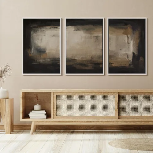 Vista 319 de SIGNFORD - Set de obras de arte en lienzo enmarcado para pared, ilustraciones abstractas de neblina del desierto en tonos neutros beige y marrón