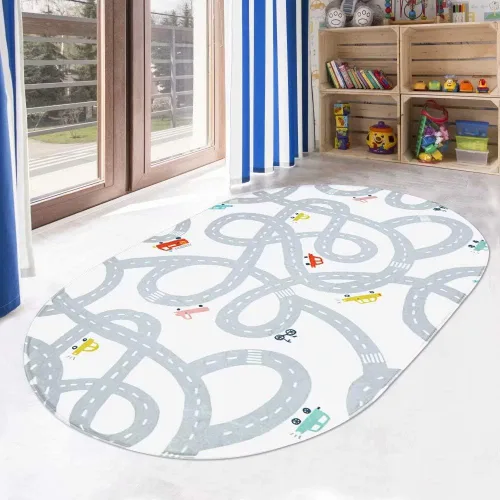 Vista 12 de LIVEBOX Alfombra de Juego Antideslizante Azul de 3'x5' para Niños, Alfombra de Carretera Lavable a Máquina para Sala de Juegos, Alfombra de Sala