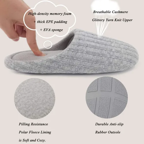 Vista 4 de ofoot Pantuflas de casa de espuma viscoelástica de algodón lavable para mujer, para el hogar, para interiores, para dormitorio, ligeras