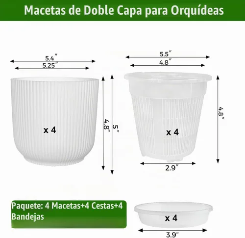 Vista 2 de MUZHI Juego de 4 macetas de orquídeas de doble capa para trasplantar 5.4 pulgadas, macetas de orquídeas ranuradas de malla transparente