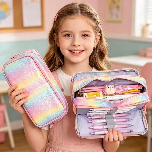 Vista 3 de Estuche grande para lápices, gran capacidad, estuche organizador de lápices de arco iris, bonita caja de lápices, bolsa para bolígrafos