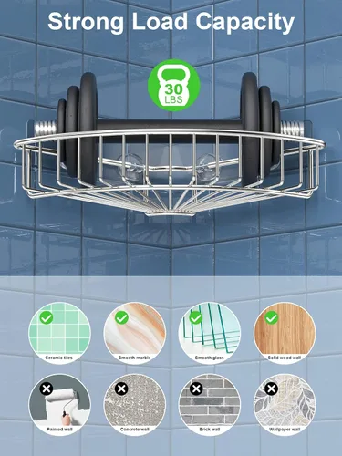 Vista 4 de SMARTAKE Paquete de 2 organizadores esquineros para ducha, acero inoxidable SUS304, estante de baño montado en la pared con adhesivo, organizador