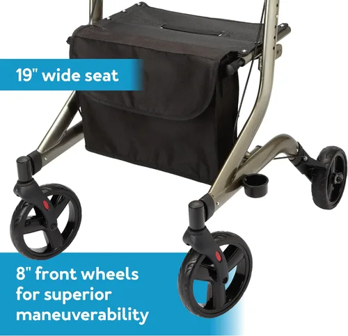 Vista 5 de Carex Crosstour - Andador con ruedas con asiento, plegable, estilo europeo, andador de 4 ruedas para personas mayores, capacidad de 300 libras