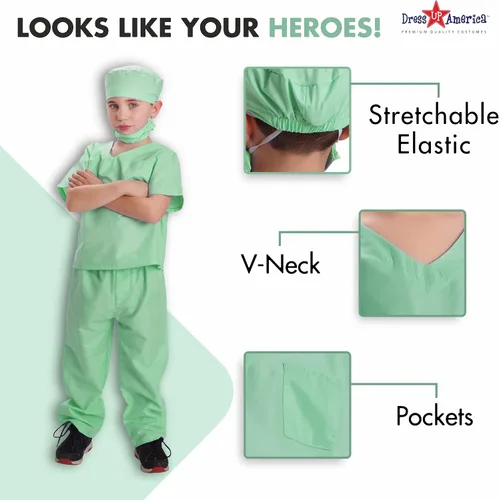 Vista 3 de Dress Up America Doctor Scrubs Para Niños - Disfraz de médico y enfermera para niños