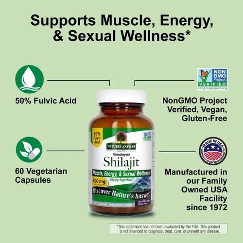 Vista 4 de Nature's Answer Cápsulas de Shilajit del Himalaya de 500 mg por porción Shilajit purificado PrimaVie con 50% de ácido fúlvico Energía, vitalidad