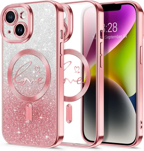 Vista 35 de Hython Funda para iPhone Air con purpurina, compatible con MagSafe Love Heart fundas magnéticas transparentes para teléfono para mujeres y niñas