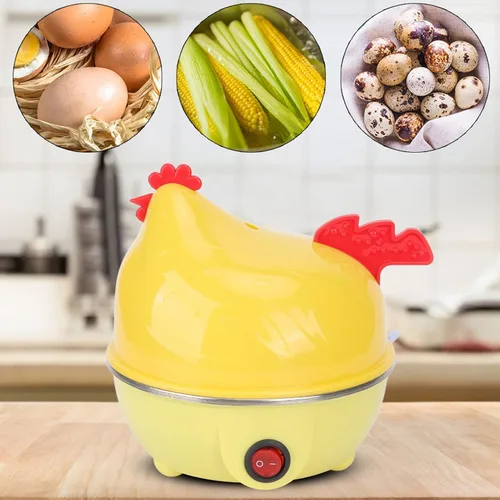 Vista 2 de Caldera de huevo rápida de forma de pollo multifuncional eléctrica, capacidad de 7 huevos, apagado automático, mini máquina de desayuno, olla rápida