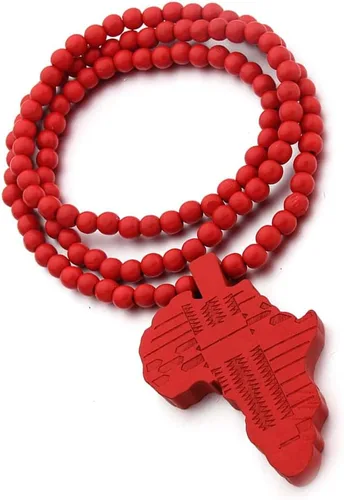 Vista 6 de Collar de cadena de cuentas de madera con dije de mapa de África, collar de hip hop, joyería de rapero para hombres