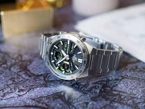 Vista 4 de Casio Reloj de cuarzo analógico-digital para hombre con correa de acero inoxidable EFV-C110D-1A3VEF, plata, pulsera, plateado, Pulsera