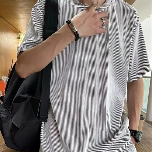 Vista 2 de Traje casual para hombre de seda de hielo Conjunto de seda de hielo suelto elástico para verano, pantalones deportivos (azul marino, 4XL)
