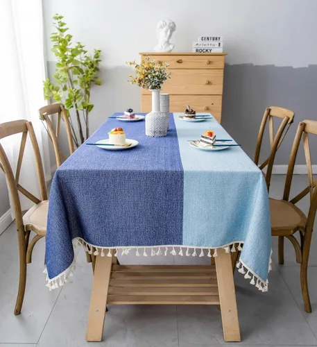 Vista 2 de Party Table Cover, 24 x 24 inch, Square, Blue Green-Patchwork, Cotton Linen Patchwork Table Cloth Washable