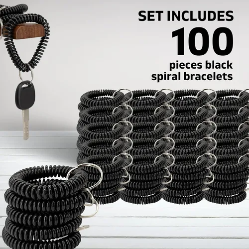 Vista 2 de Llavero en espiral, pulsera elástica en espiral para gimnasio, piscina, resorte, espiral, llavero negro (2550100 unidades), Negro -, Sencillo