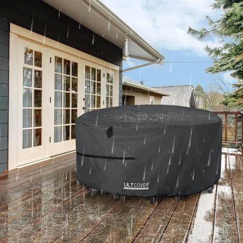 Vista 6 de ULTCOVER Funda redonda para muebles de patio, mesa impermeable al aire libre con funda para silla de 48 pulgadas, color negro