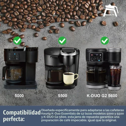 Vista 2 de Repuesto para KEURIG K-DUO Essentials 5000 y 5500 12 tazas de jarra de café de vidrio (no compatible con el modelo K-Duo 5100), compatible