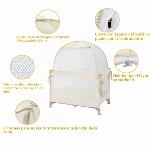 Vista 4 de L RUNNZER Tienda de campaña desplegable Pack N Play, red de bebé para mantener a los niños pequeños, mini toldo para cuna para empacar y jugar Beige
