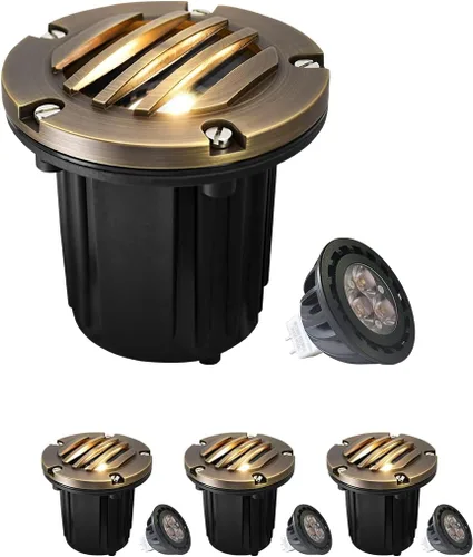 Vista 12 de MALORY Luces de Paisaje de Bajo Voltaje, (4.6''A) Cubierta Superior de Latón 12V Luces Empotradas en el Suelo para Exteriores, Iluminación LED