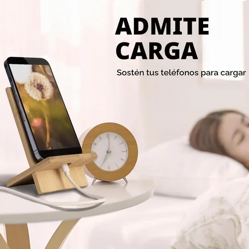 Vista 4 de Healfyya Soporte para tableta de bambú - Soporte plegable ajustable para iPad con puerto de carga para escritorio o cocina