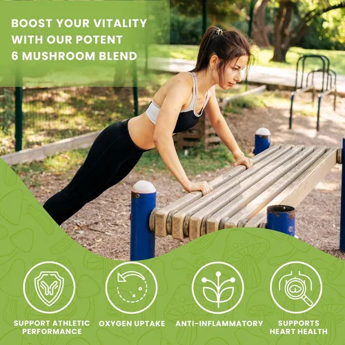 Vista 5 de Cápsulas de complejo de hongos orgánicos Suplemento de hongos 6 en 1 Salud cerebral, sistema de apoyo inmunológico, memoria y energía 1000 mg