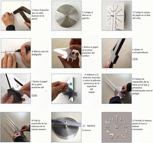 Vista 4 de Reloj de pared moderno sin marco de espejo 3D grande para el hogar Negro