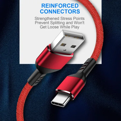 Vista 3 de Cable de carga para NS Switch and Switch Lite Paquete de 2 cables de carga de nailon trenzado USB C a USB A tipo C de sincronización rápida