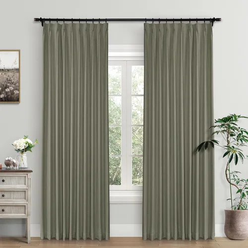 Vista 11 de Macochico Cortinas opacas de lino plisadas para oscurecer la habitación, panel con aislamiento térmico para dormitorio, sala de estar, sala