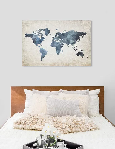 Vista 3 de Mapas y banderas - Lienzo decorativo para pared, diseño de mapas, mapas, mapas, 54 x 36 pulgadas, azul, marrón