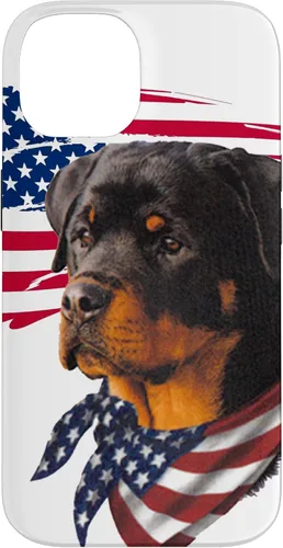 Vista 4 de Funda genial impresionante con la bandera estadounidense para iPhone 16 Rottweiler Dog