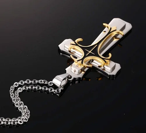 Vista 3 de mealguet joyas de oro y plata pesada Celta Collar con Colgante de Cruz de acero inoxidable para hombre con cadena