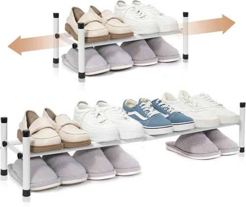 Vista 11 de STORAGE MANIAC - Estante de zapatos ampliable, 4 pares, pequeño estante de zapatos apilable, organizador de zapatos ajustable de metal para armario