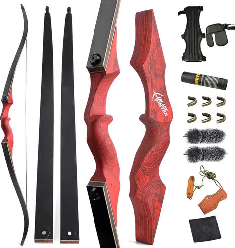 Vista 3 de 60” Black Hunter Original Recurve Bow for Adults American Hunting Longbow Archery Bow 20-60lbs Right Handed for Archery Hunting Shooting Practice