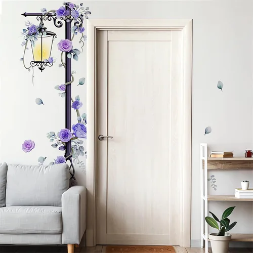 Vista 4 de Streetlight - Adhesivo de pared grande de 37.8 x 78.7 pulgadas, diseño floral de sacinora Streetlight, vinilo extraíble para sala de estar