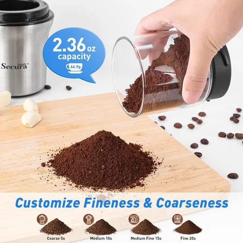 Vista 6 de Secura Brands - Molinillo eléctrico para café y especias For Spices, Coffee Bean, Glass, 2 Removable Bowl, Pulse Control, Dry and Wet Grinding
