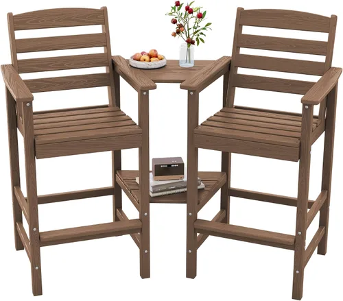 Vista 20 de SERWALL Juego de 2 sillas Adirondack altas Adirondack de gran tamaño, taburetes de bar con altura de barra para exteriores, juego de sillas