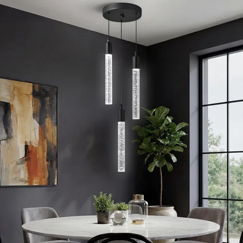 Vista 17 de Iluminación colgante moderna para isla de cocina, lámpara colgante regulable LED con acabado cromado, mini iluminación colgante de cristal