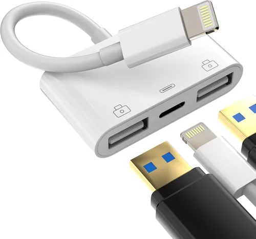 Vista 8 de Adaptador OTG para iPhone (paquete de 2) Dongle Lightning macho a USB hembra, cable convertidor de cámara, lector de tarjetas, unidad flash