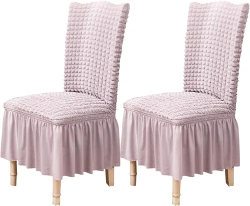 Vista 25 de Qubjus Juego de 2 fundas elásticas para sillas de comedor con falda, extraíbles y lavables, para sillas de cocina, juego de fundas protectoras