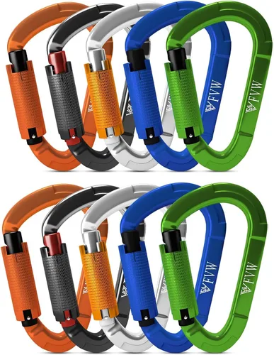 Vista 7 de Mosquetones de Escalada en Roca con Bloqueo Automático, Certificados UIAA Profesionales 25KN (5620 lbs) Mosquetones Resistentes para Rappel 10
