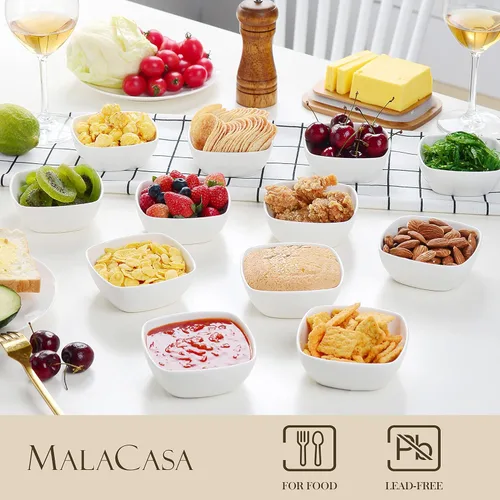 Vista 5 de MALACASA Juego de cuencos para salsas de porcelana de 5 oz, paquete de 12 ramekins pequeños, platos para salsas, ramekins pequeños apilables