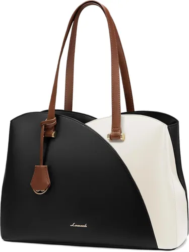 Vista 18 de LOVEVOOK Bolso de mano para laptop para mujeres, bolsos de trabajo, bolso para laptop para maestros, bolso de computadora de cuero, carteras Negro