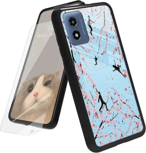 Vista 41 de Funda para Motorola Moto G Play 4G 2024 con protector de pantalla, parte trasera de vidrio templado + funda de silicona suave TPU absorción