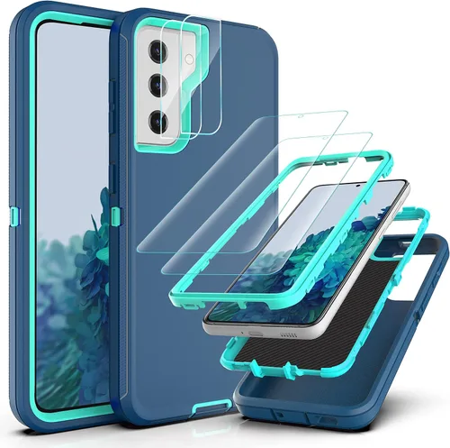 Vista 10 de Funda resistente 3 en 1 para Galaxy S21 (no para S21 Plus), con película de TPU flexible y película de lente de cámara, paquete de 2 fundas