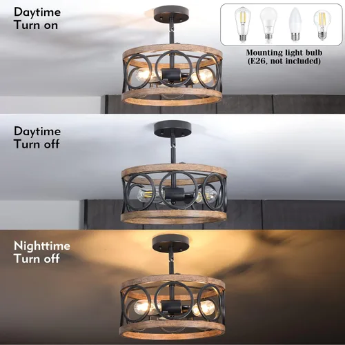Vista 5 de Lámpara de techo semi empotrada, lámpara de techo de 3 luces estilo granja moderna, lámpara de techo vintage cerca del techo para cocina, pasillo