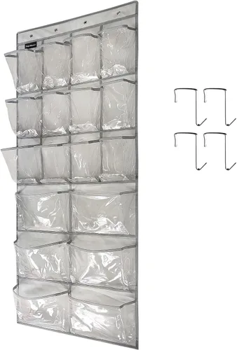 Vista 8 de Paquete de 2 organizadores de zapatos transparentes colgantes extra grandes para colgar sobre la puerta, organizador de zapatos de armario, 12+6
