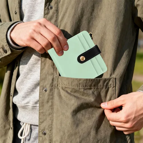 Vista 7 de Burbuja Mint Green Womens Wallet Slim PU Leather Wallet with RFID Blocking, Bifold Zipper Coin ID Window Holder for Ladies