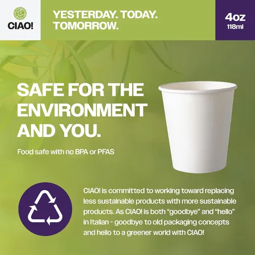 Vista 3 de CIAO! Taza de papel blanco desechable de 4 onzas, 63 mm de diámetro, 2,000