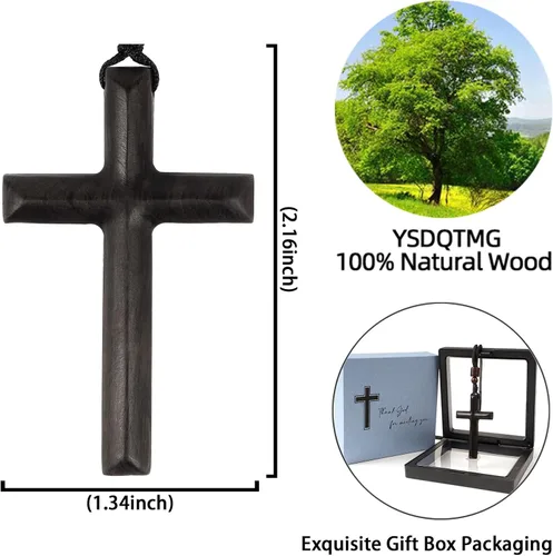 Vista 2 de Collar de cruz de madera para hombres, mujeres, niños y niñas, regalo de cadena de cruz de madera natural, collar de crucifijo cristiano católico