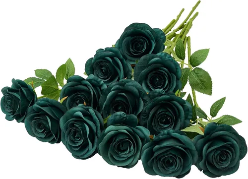 Vista 25 de 12 piezas Rosas Flores Artificiales Rosas Falsas Azul Bebé Rosas de Seda Flores de Seda Blancas Rosas con Tallos Largos para Bodas Hogar Fiestas